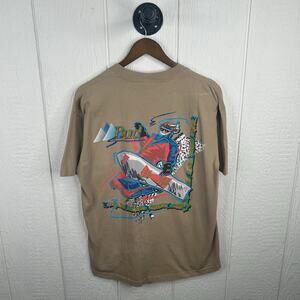 Vintage 90’s Bud Snowboarding Budweiser Tan Tee Shirt Size Large